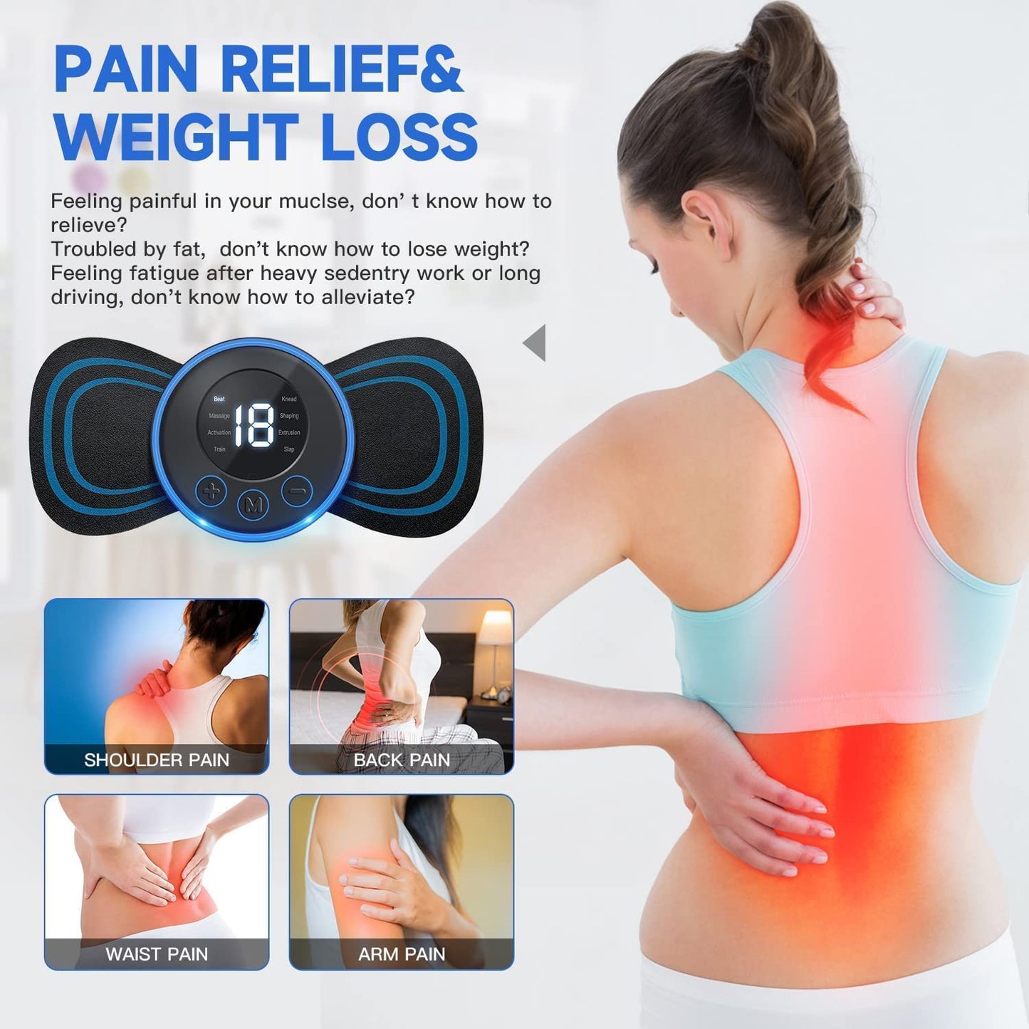 Mini Massage Machine Mini Massager Portable Rechargeable Full Body Massager For Pain Relief With 8 Mode Ems Neck Cervical Massager (Body Massager)