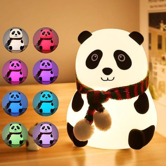 Panda Night Light for Kids - 7 Color Changing LED Lamp, Cute Rechargeable Silicone Night Light for Nursery, Baby Gift, Home Decor, Valentines Day Present, Soft BPA-Free Nightlight (Multicolor)